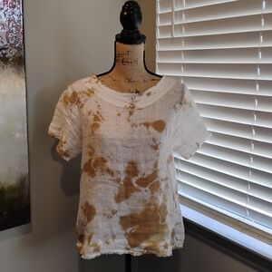 Luna Luz Linen Tie-Dye Short Sleeve Top - Brown and White
